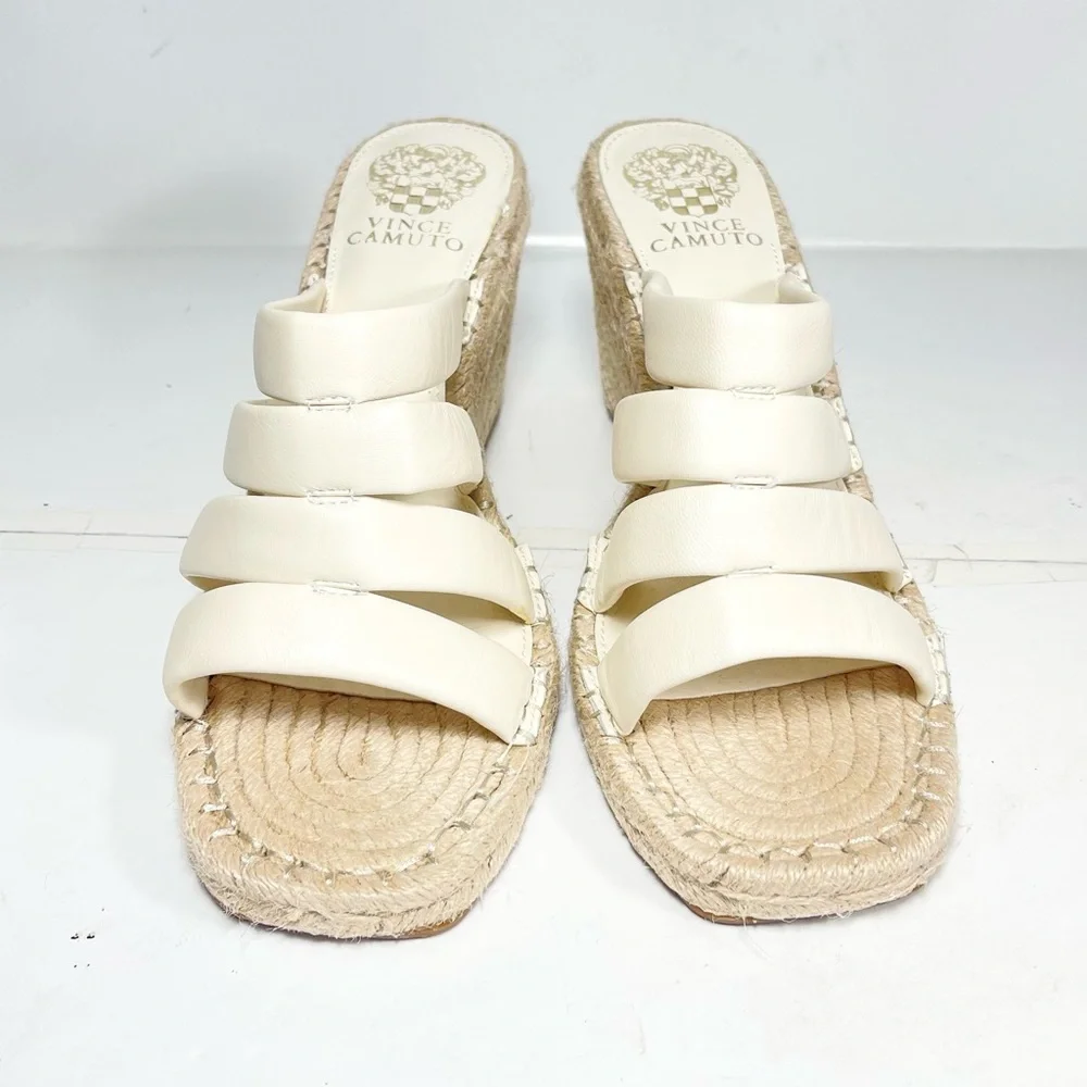 Vince Camuto Molisana Espadrilles Wedge Sandals Womens Size 9M Cream‎ Leather